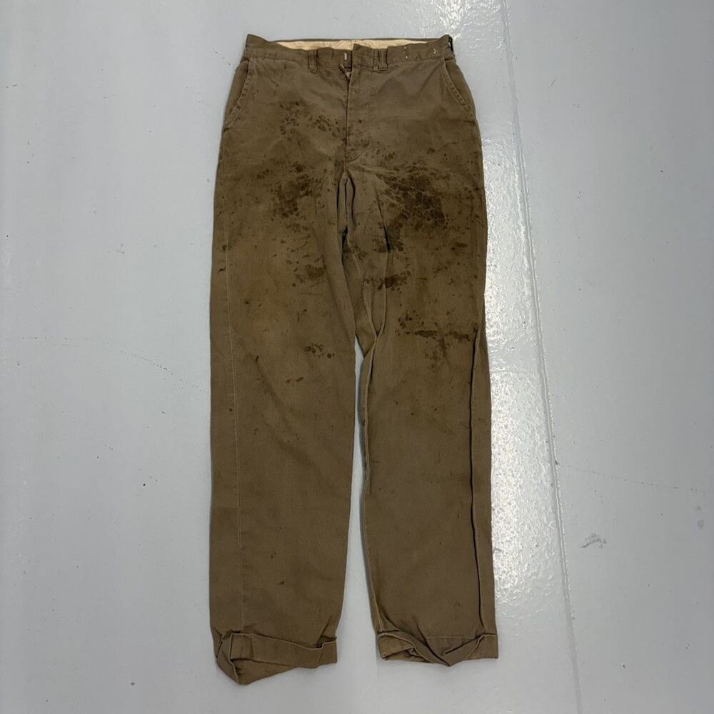 Vintage 50s Brown Pique Cotton Workwear Chinos 26x29